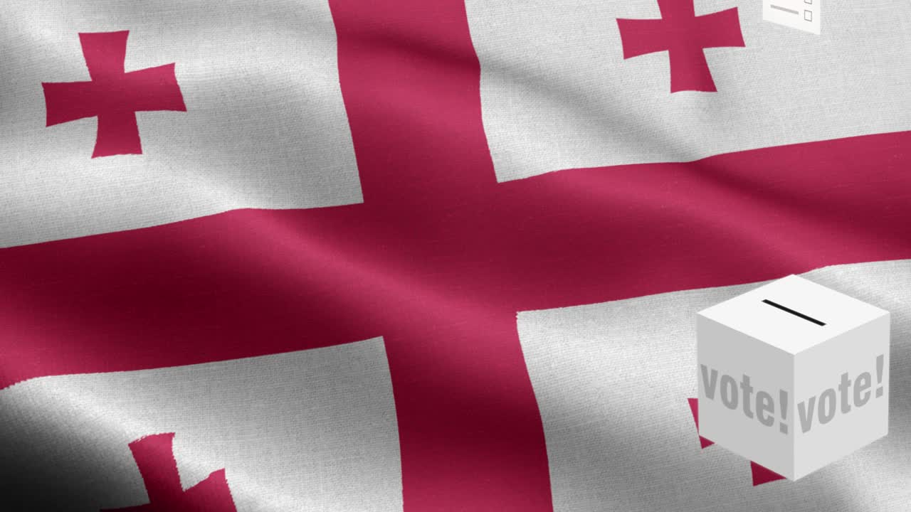 caja de votación delante de la bandera - las papeletas vuelan a la caja para la selección de georgia - elección - voto - bandera de georgiá - bandera degeorgiana de alto detalle - bandera nacional patrón de onda georgiana elementos en bucle - textura de tela y bucle sin fin