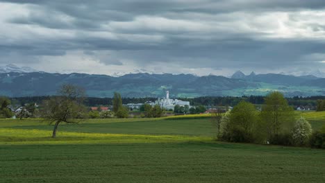 The-clouds-move-over-Switzerland,-Zurich-Oberland-on-a-cloudy-day