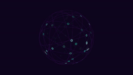a circular network of interconnected nodes is showcased in this image. it displays a complex web of connections, with nodes densely clustered in parts