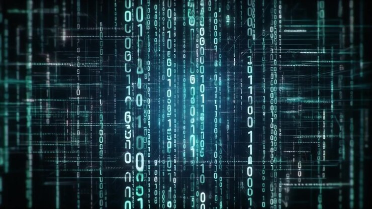 Digital Binary Code Streaming Down in Virtual Cyberspace