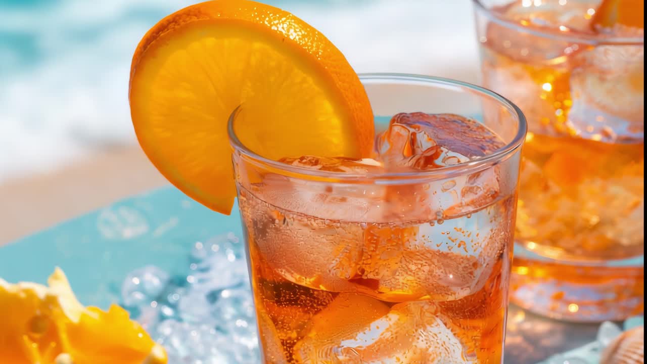 Refreshing orange cocktail with ice