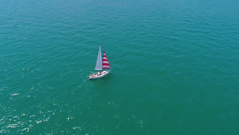 seascape with sail boat. nature seascape with sail boat cruising at sea bay