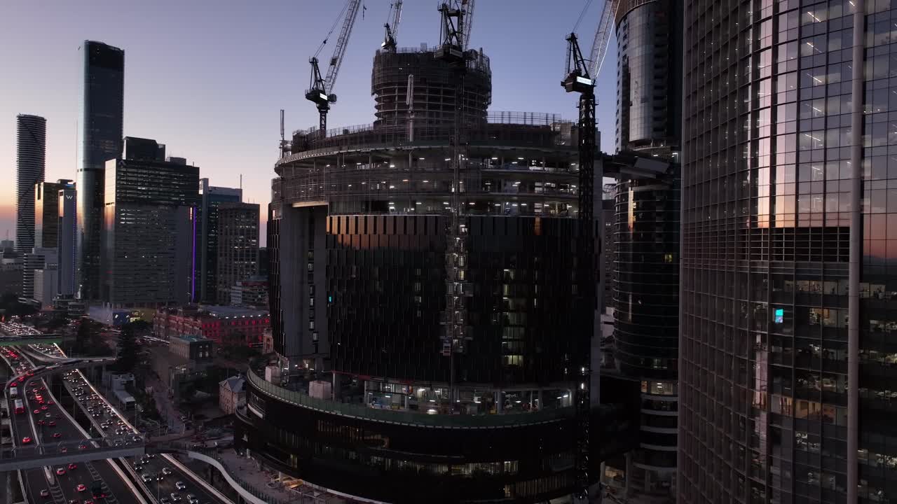 Drone orbiting shot of Brisbane's Queens Wharf Casino development