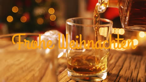 frohe weihnachten escrito sobre la bebida que se vierte