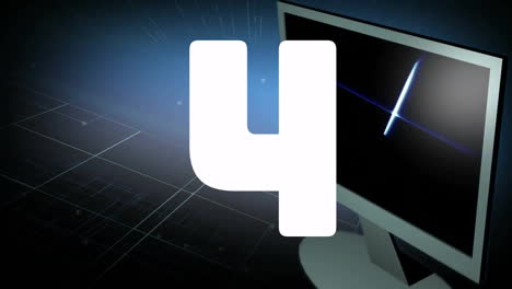 number 5 animation over computer monitor and digital grid background