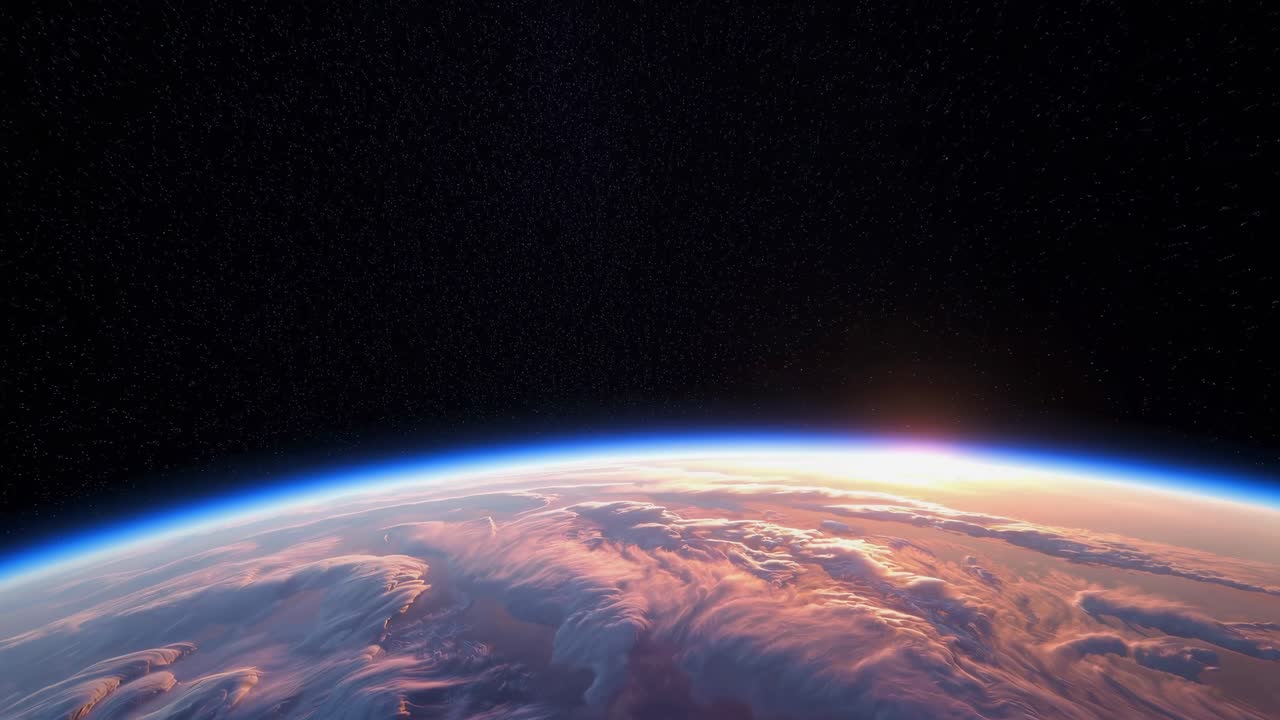 A stunning video captures Earth's horizon from space at a low angle, showcasing a sunrise over cloud