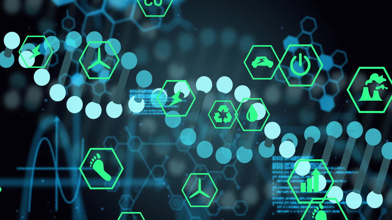 dna 스트랜드 및 환경 아이콘, 지속가능성 애니메이션