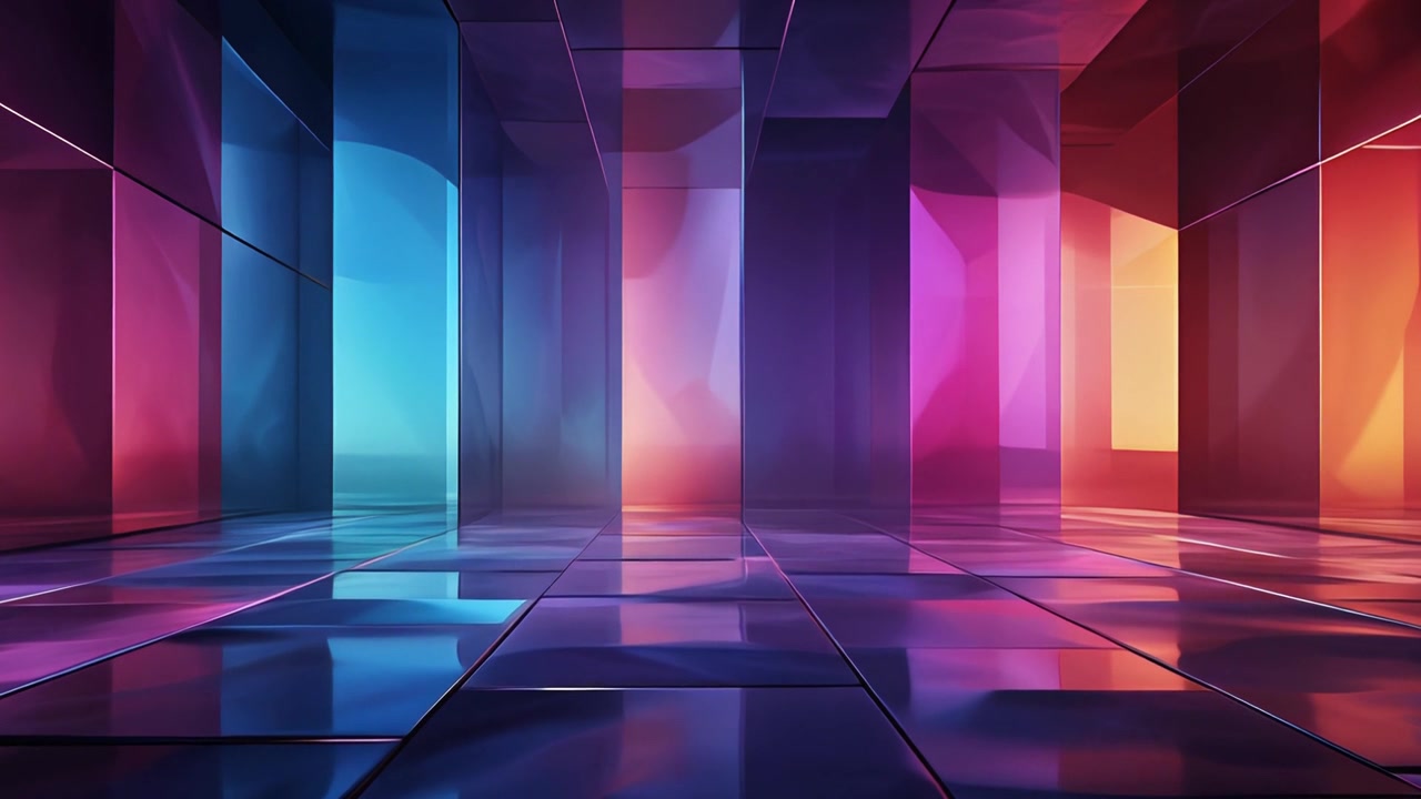 Abstract Corridor with Neon Blue and Pink Reflective Surfaces