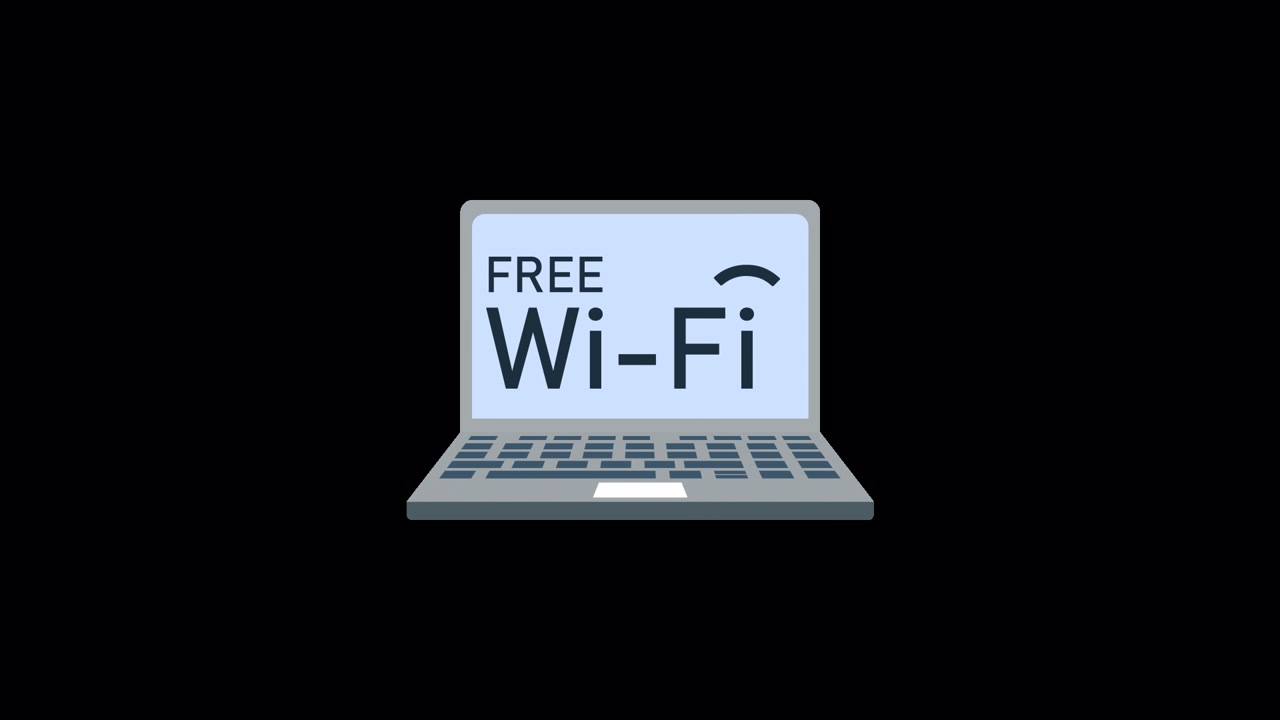 Animated Laptop Displaying Free Wi-Fi Signal