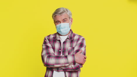 mature man wearing medical mask on face protection safety allergy flu pneumonia virus disease asthma