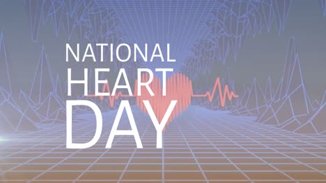 Animation-of-national-heart-day-text-over-digital-tunnel