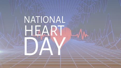 animation of national heart day text over digital tunnel