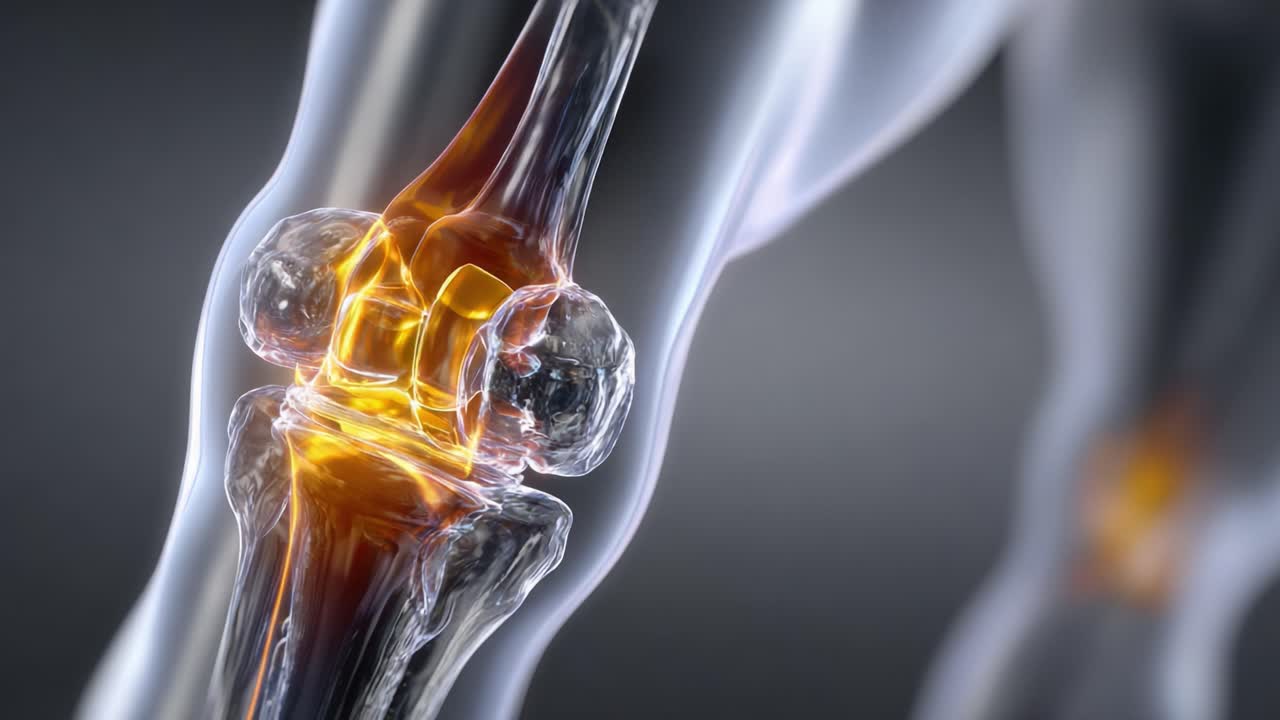 Detailed Visualization of a Human Knee Joint: A Close-Up Analysis of Healthy and Functional Knee Structures Displaying Cartilage, Ligaments, and Joint Functionality