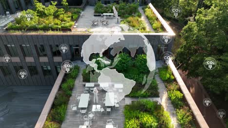 jardín en el techo con globo y animación de reducción de co2