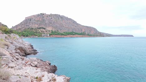 paramidi fortress sea view top of distant greek coastal cliffs nafplion
