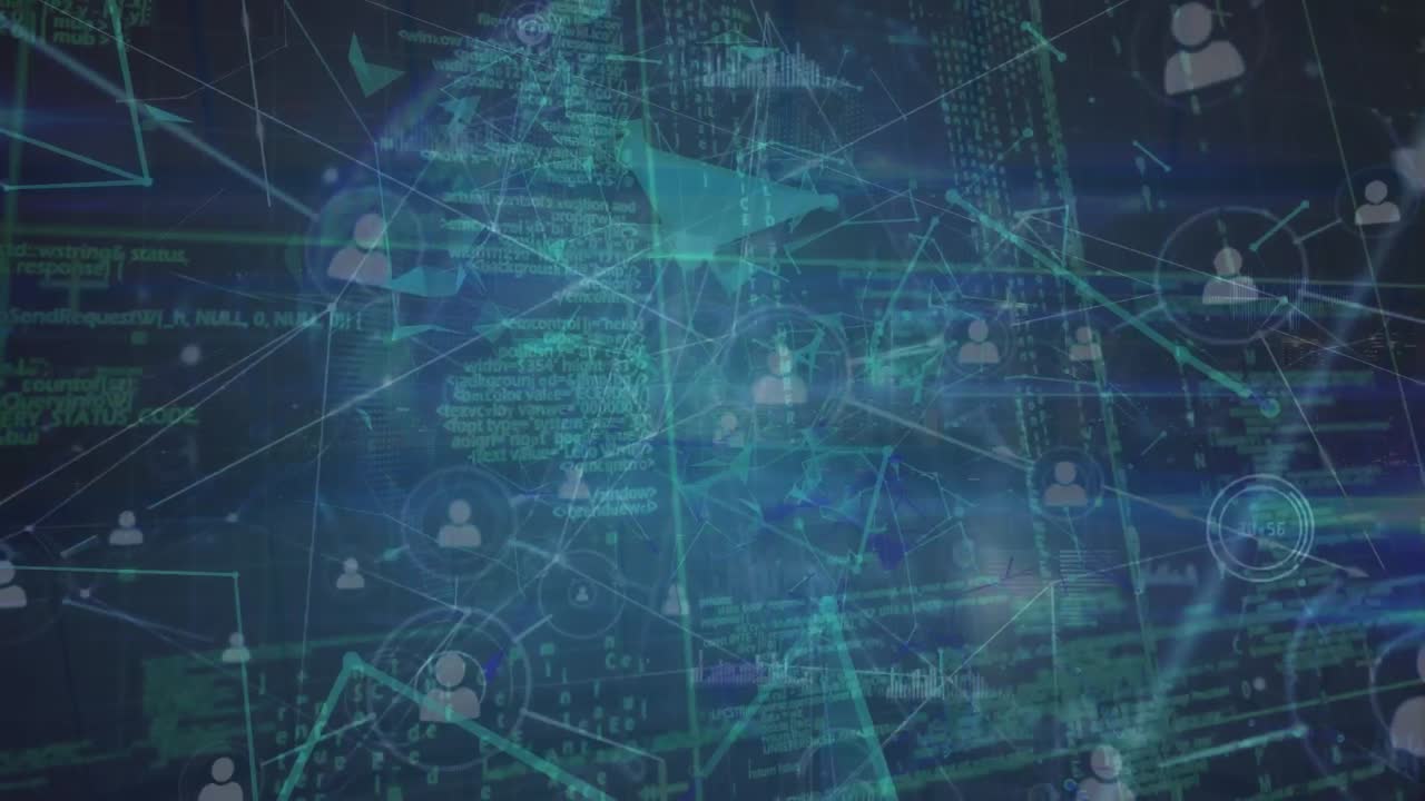 animación de la red de conexiones con personas iconos en todo el mundo y procesamiento de datos