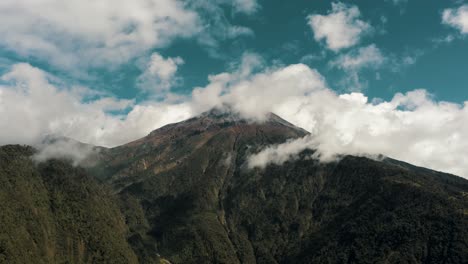 Tungurahua-Stratovolcano-With-White-Clouds-In-Ecuador---tilt-up