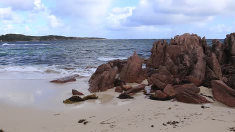 Waves-Lapping-The-Shore,-Gracetown-Beach-And-Rocks-Western-Australia