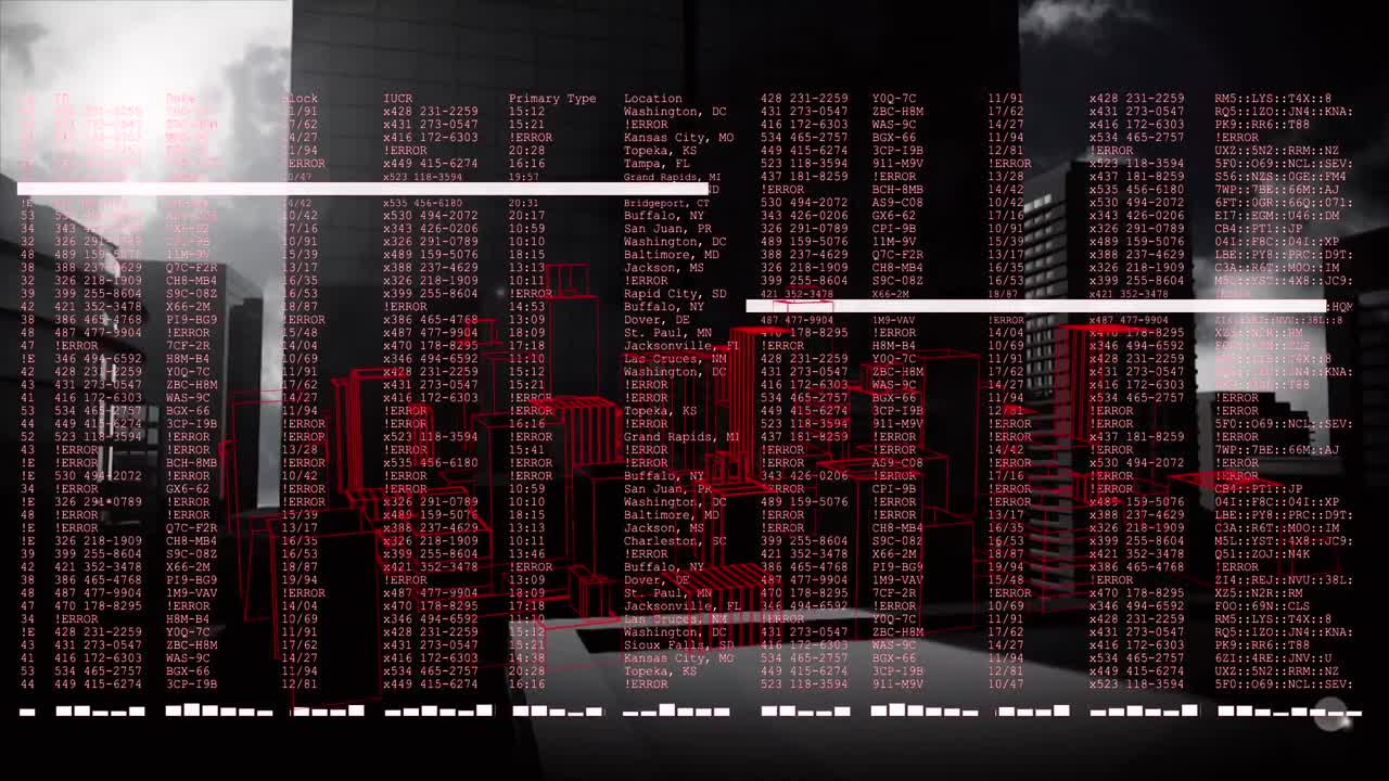 animación del procesamiento de datos y la ciudad digital sobre el paisaje urbano
