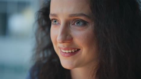 happy manager working evening light closeup. brunette woman thinking create idea