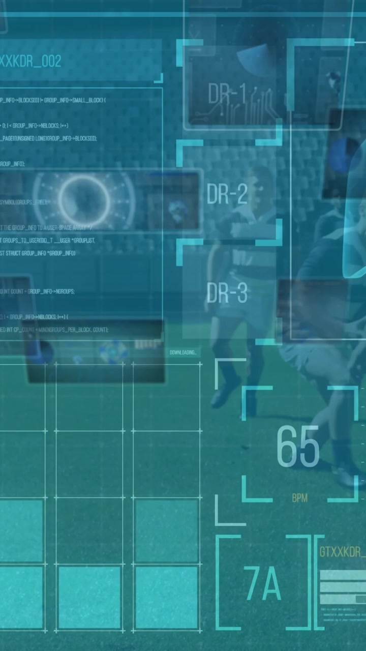 Animation of data processing over diverse male rugby players