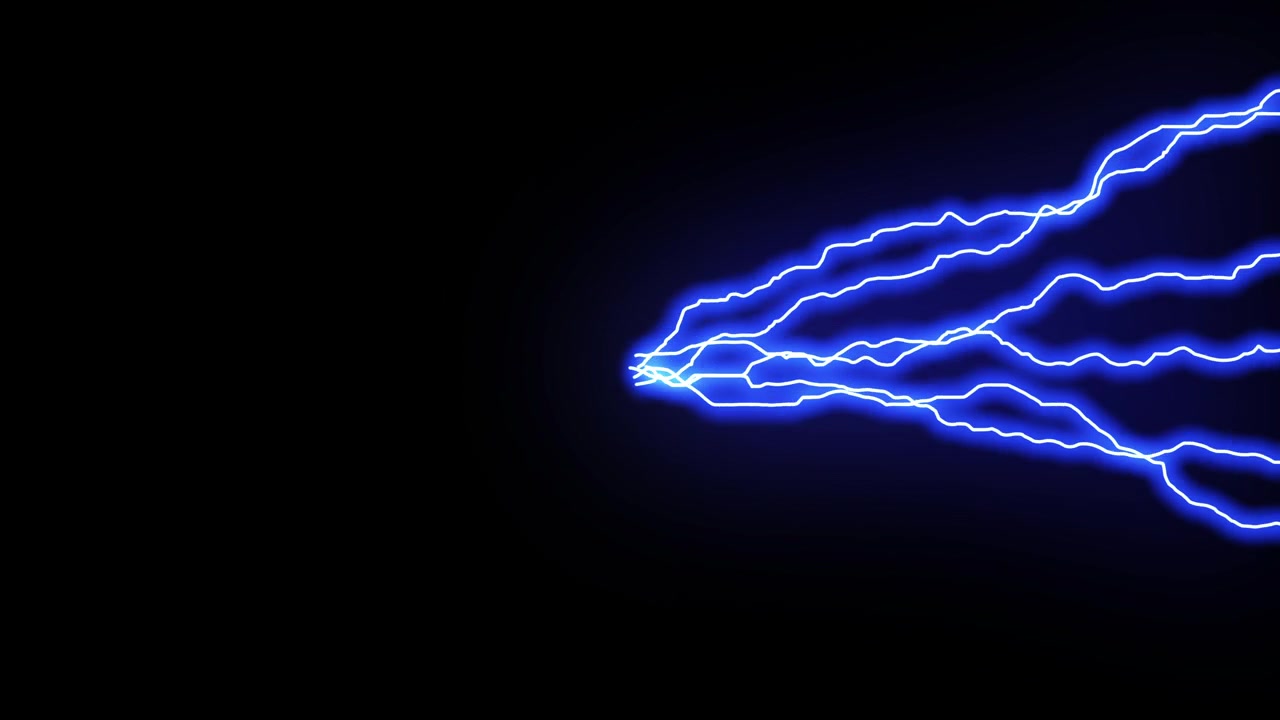 Animerede blå elektriske lyn på sort baggrund