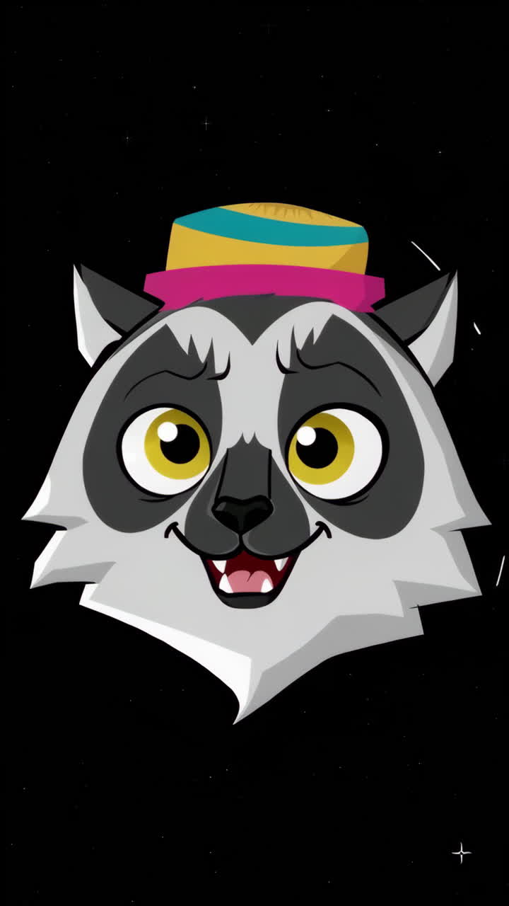 Funny Lemur Cartoon Character with Hat