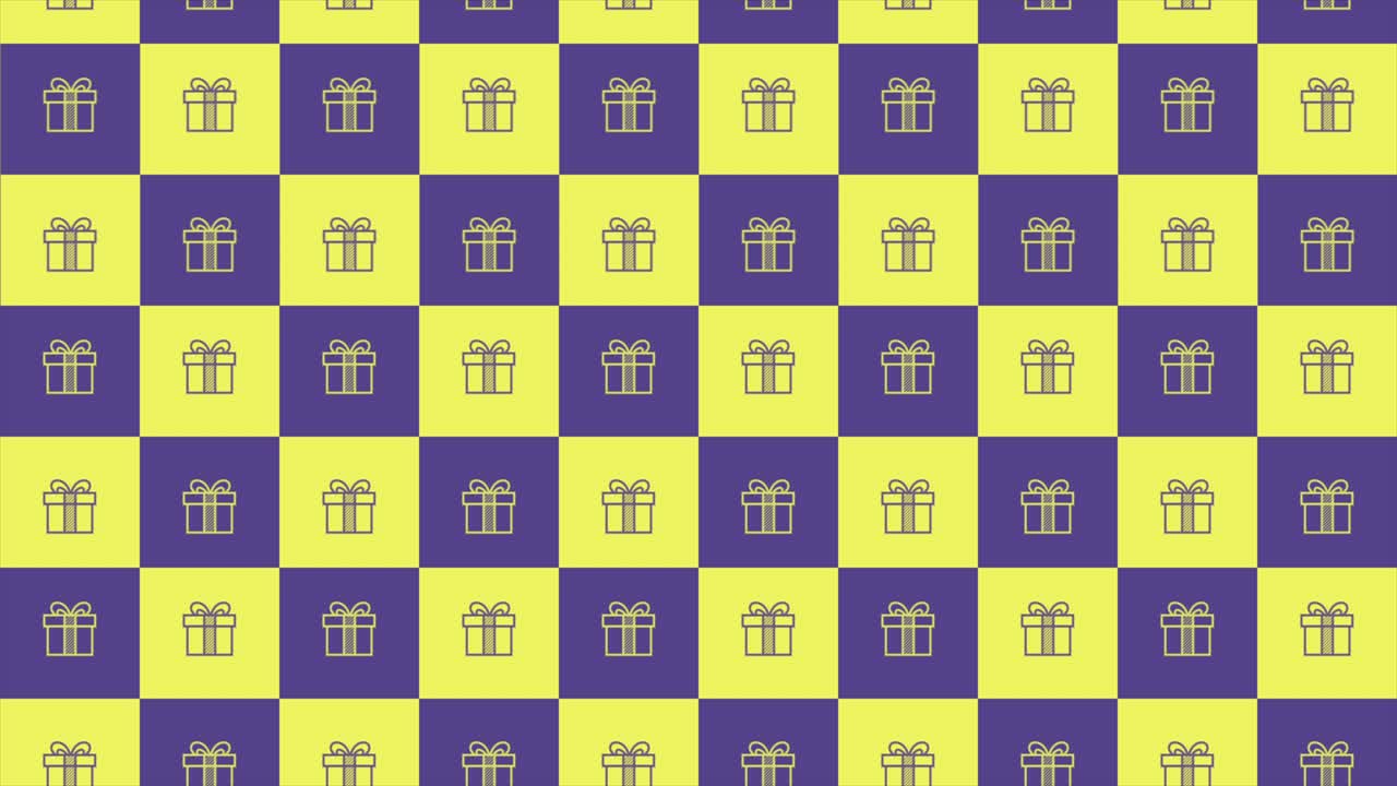 Yellow and Purple Checkerboard Pattern with Animated Gift Boxes