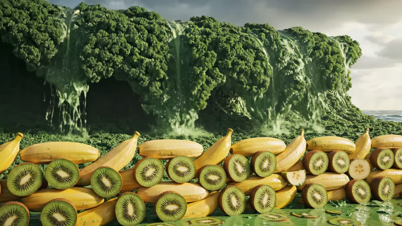 A Surreal Wave of Kale with Kiwi and Bananas