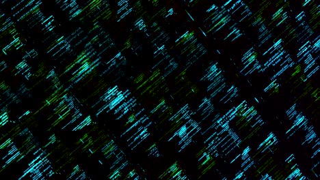 abstract details of computer language, lines flowing on black background, seamless loop. animation. programming code elements on computer screen