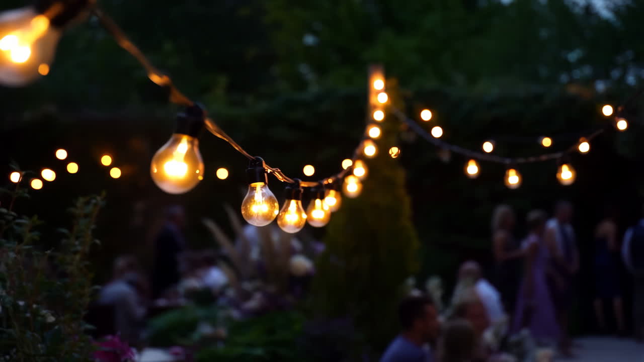 Outdoor Evening Party with String Lights