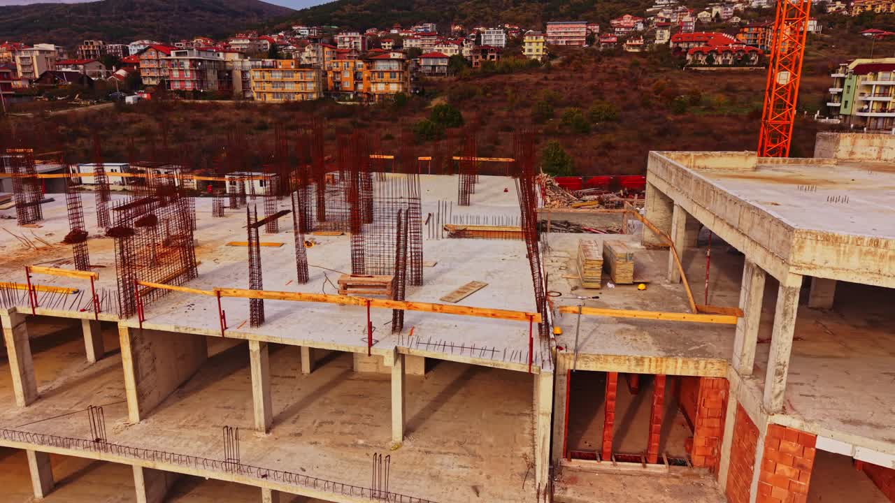Aerial view of construction site progress in Bulgaria