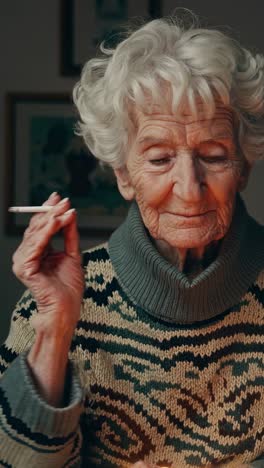 retrato de una mujer anciana fumando