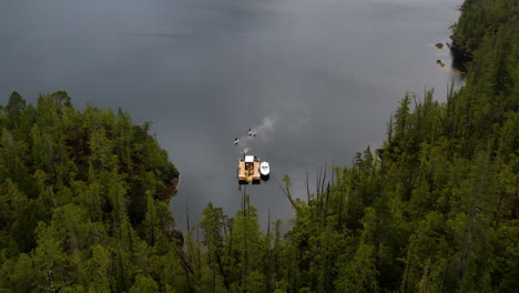 West-Coast-floating-sauna-in-Clayoquot-Sound,-Tofino,-British-Columbia