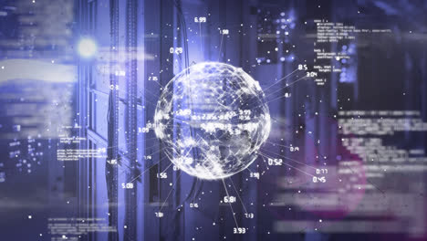 animation of globe and data processing over computer servers