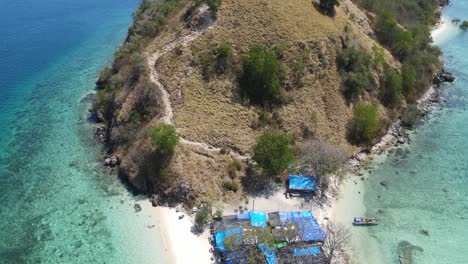 birds eye aerial view of komodo island, indonesia