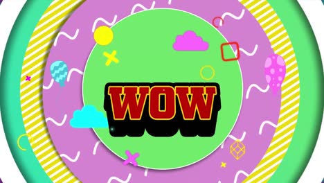 animación del texto wow sobre el patrón de círculo abstracto