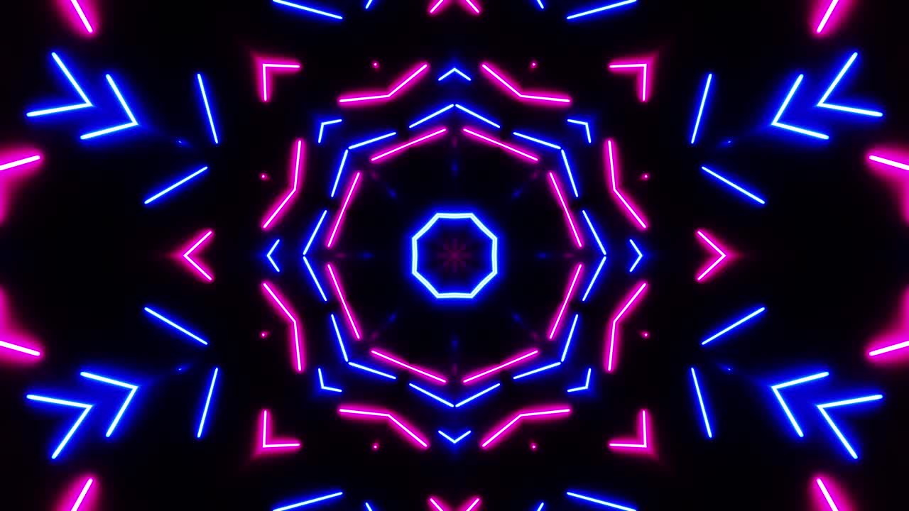 Linee orizzontali luminose si muovono nello spazio. Loop VJ caleidoscopico.