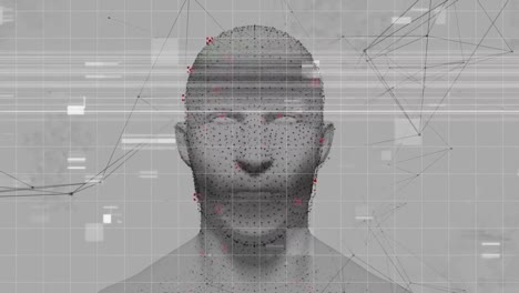 animación de la cabeza humana brillando con el procesamiento de datos de la interfaz digital
