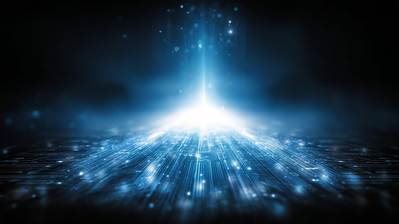 A Stunning Visualization of Digital Light and Data Flow, Showcasing an Ethereal Blue Glow that Captivates the Viewer with its Depth and Dynamic Energy