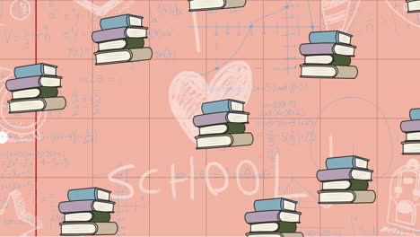 анимация "я люблю школьный текст" и иконки книг на квадратной бумаге.