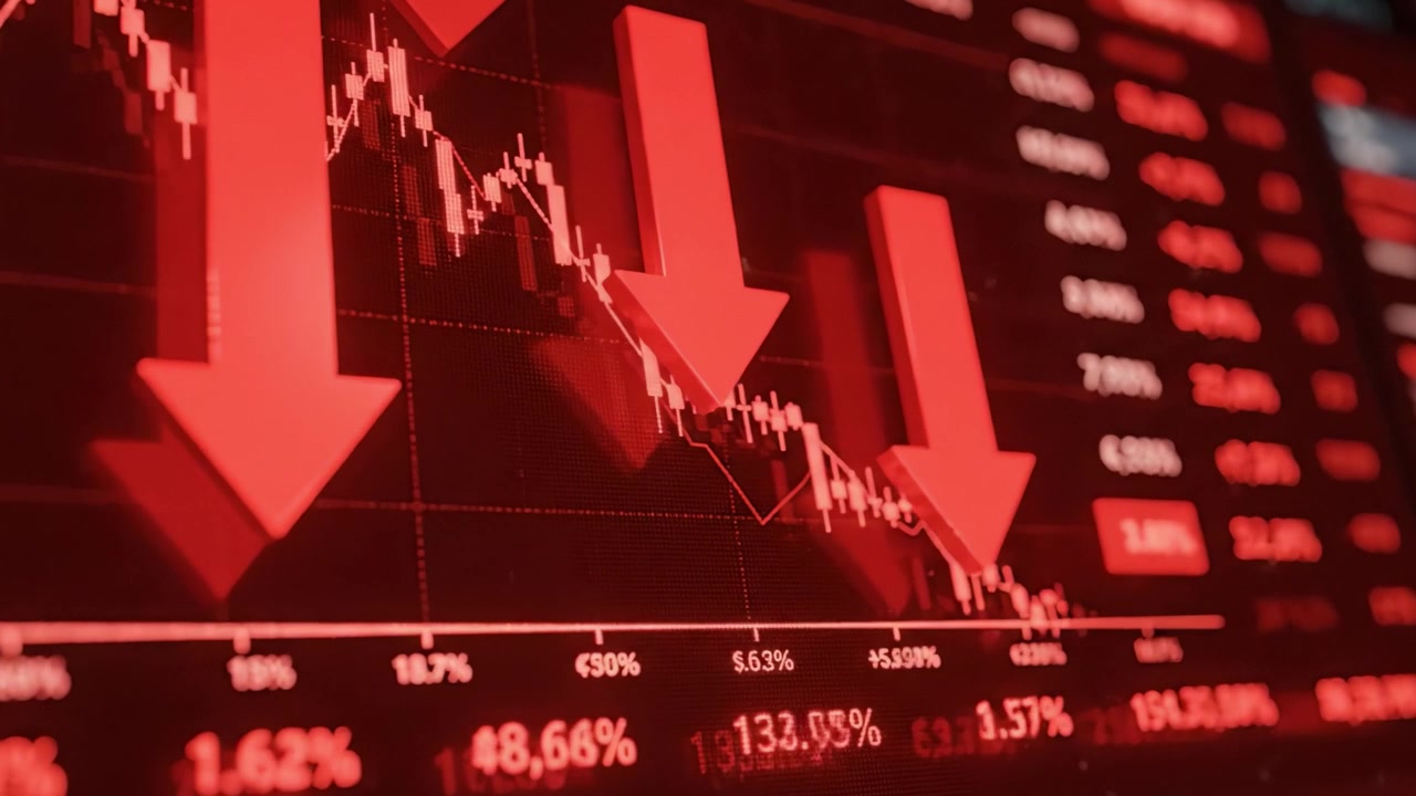 Dramatic Decline in Stock Market Performance: An Analysis of Downward Trends in Financial Charts Highlighted by Red Arrows Indicating Significant Losses