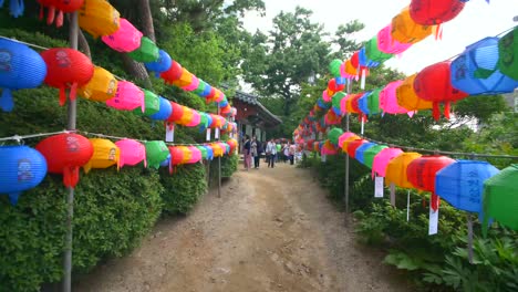 path with colourful paper lanterns