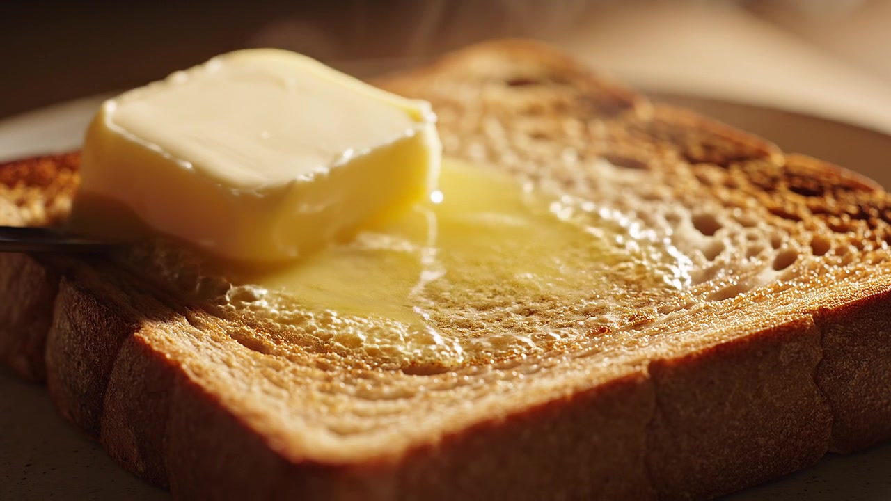 Melting Butter on Hot Golden Brown Toast with Steam