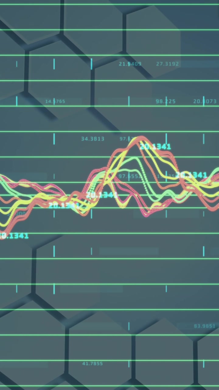 Animation of statistics and data processing on grey background