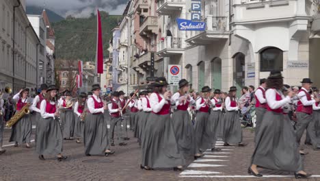 a marching band in a european city parade