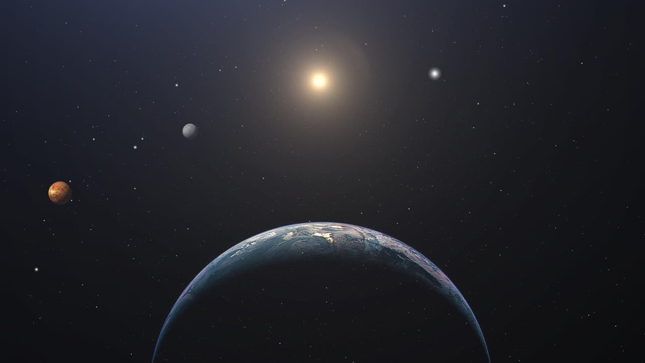 sistema solar, planeta tierra, venus, mercurio y estrella brillante
