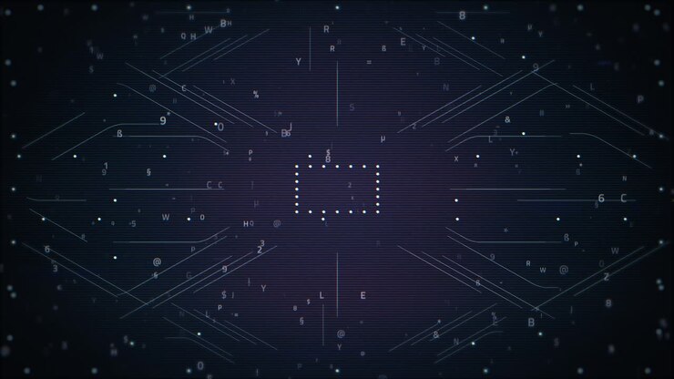 Computer processing or central processing concept. Data processing over abstract circuitry lines
