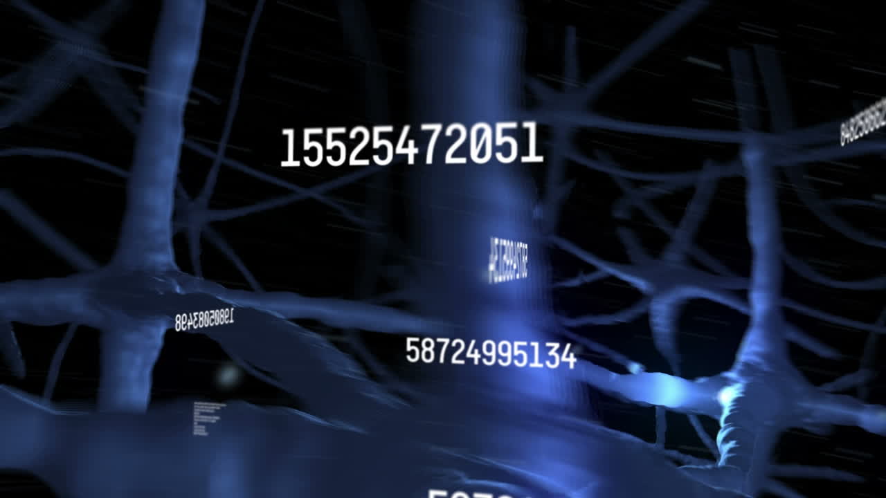 animación de números crecientes sobre el sistema de venas sobre fondo negro