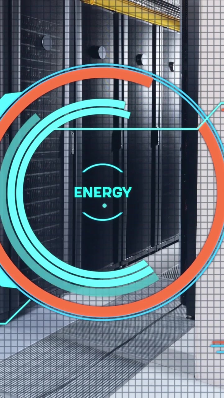 Animation of round scanner and data processing against computer server room